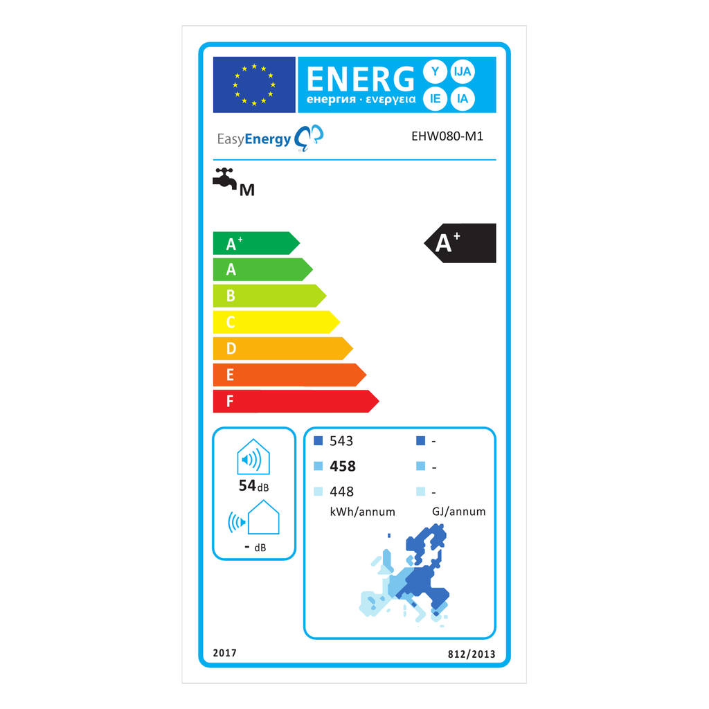 Etichetta energetica Pompa di calore ACS EHW080-M1 80 litri — Classe A+