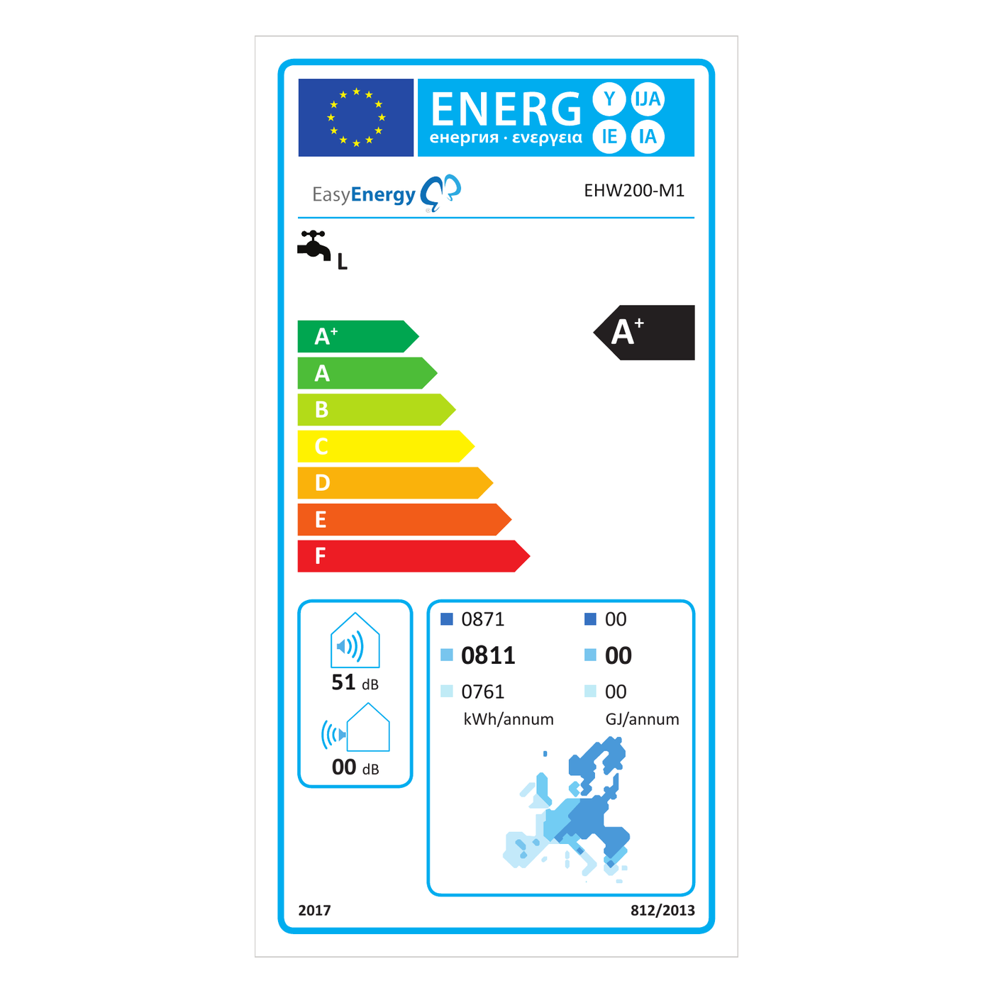 Etichetta energetica Pompa di calore ACS EHW200-M1 200 litri — Classe A+
