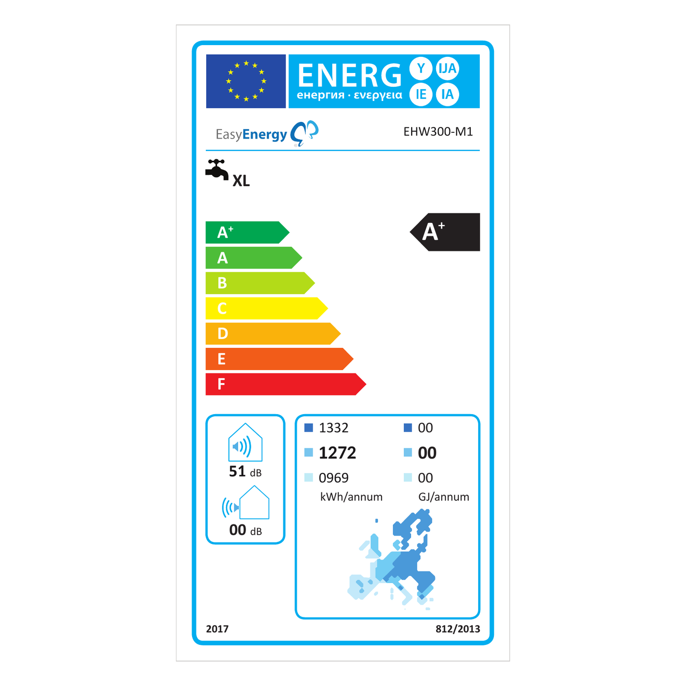 Etichetta energetica Pompa di calore ACS EHW300-M1 300 litri — Classe A+